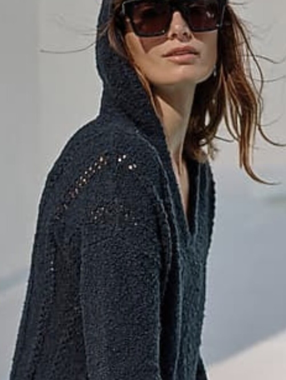 J. Jill Navy Blue Hooded Knit Cardigan